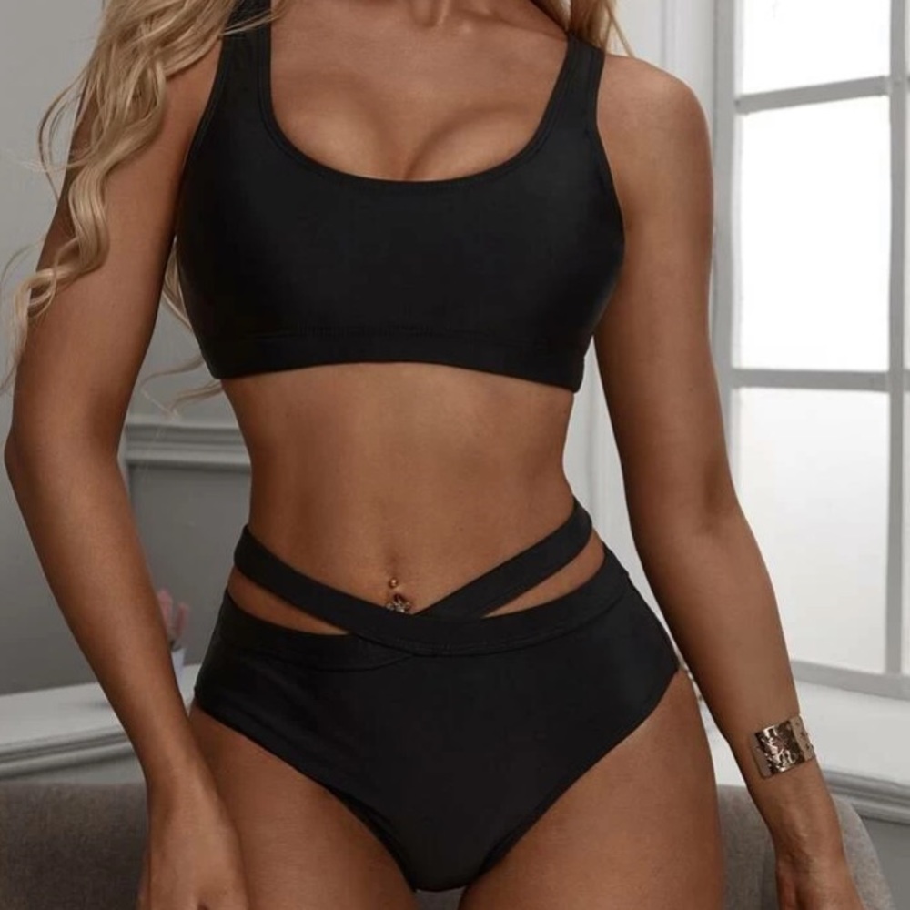SHEIN High Waisted Black Bikini Set Size S